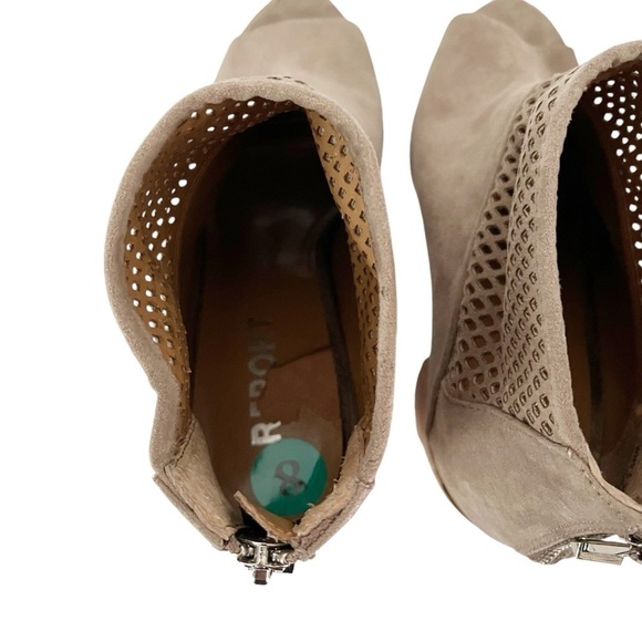 Report Barnack Ankle Booties Women's Size 8 Grey Tan Open Toe Laser Cut Heel Zip - Picture 8 of 10